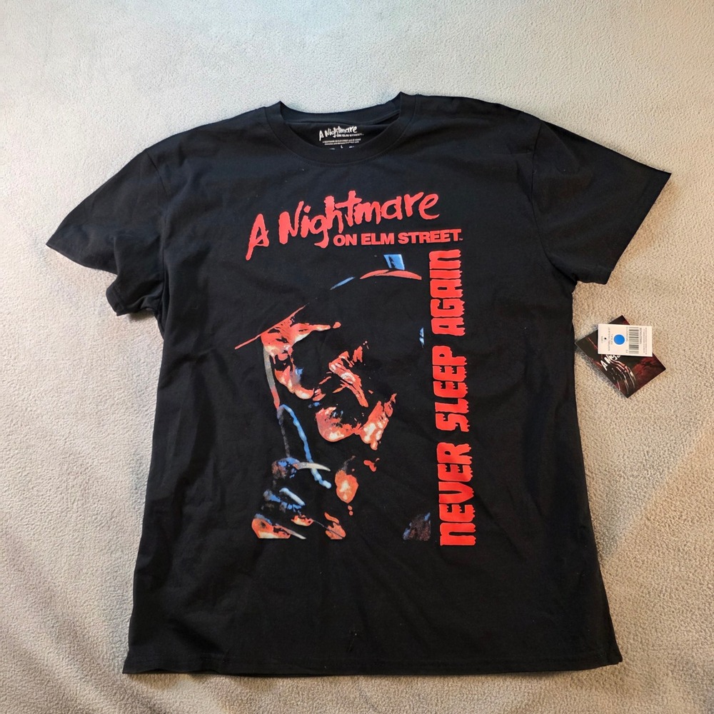 A Nightmare on Elm Street Freddy Krueger Never Sleep Again Black T-Shirt L NEW